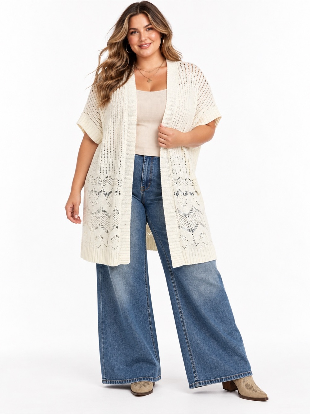 Torrid Ivory Open Knit Cardigan 1/2 Plus Size Boho Short Sleeve Cover Up